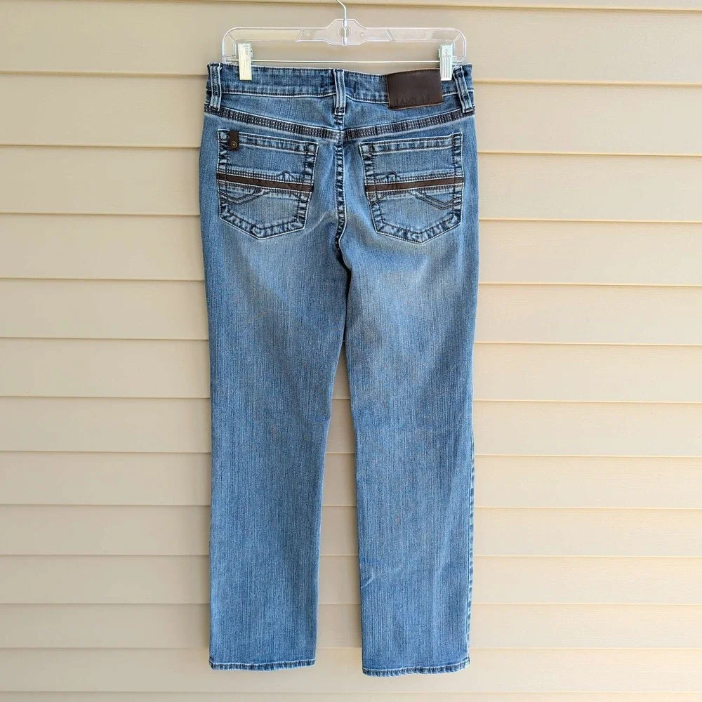 Rank 45 Straight Leg Jeans Mens 30x32 Blue Medium Wash Stretch Leather Trim